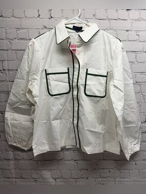 Katie Kime White Top with Green Trim size S NWT